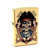 Zippo Lighter - Personalized Custom Message Engraved on Backside for Pirate Logo Skull Mermaids Brushed Brass #Z5276