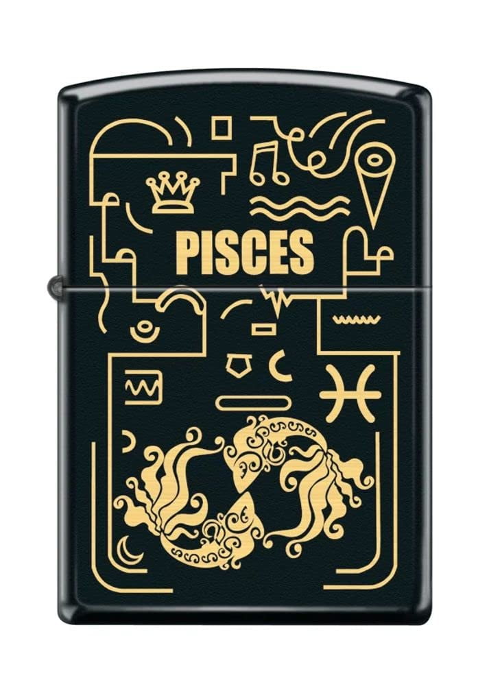 Zippo Lighter - Personalized Custom Message Engraved on Backside for Pisces Zodiac Black Matte #Z5305