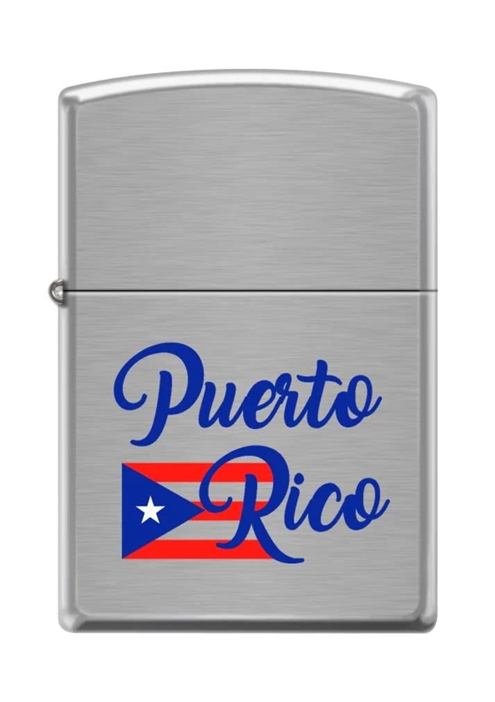 Zippo Lighter - Personalized Custom Message Engraved on Backside for Puerto Rico Flag Brushed Chrome #Z5280