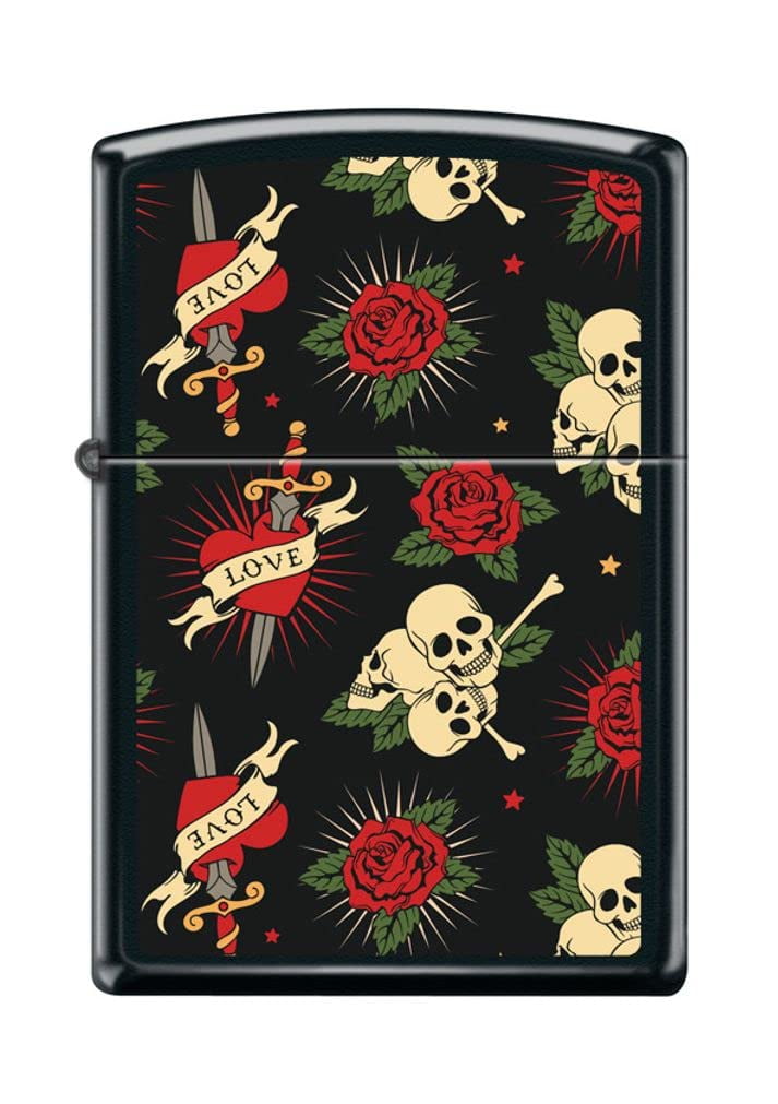 Zippo Lighter - Personalized Custom Message Engraved on Backside for Roses Hearts Skulls Love Black Matte #Z5037