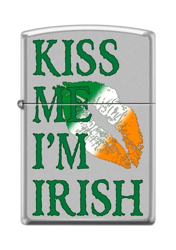 Zippo Lighter - Personalized Custom Message Engraved on Backside for Saint Patrick's Day Kiss Me I'm Irish Satin Chrome #Z5283