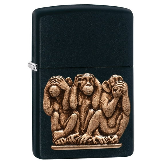 Zippo Lighter - Personalized Custom Message Engraved on Backside for Special Designs Windproof Lighter (Three Monkeys 29409)