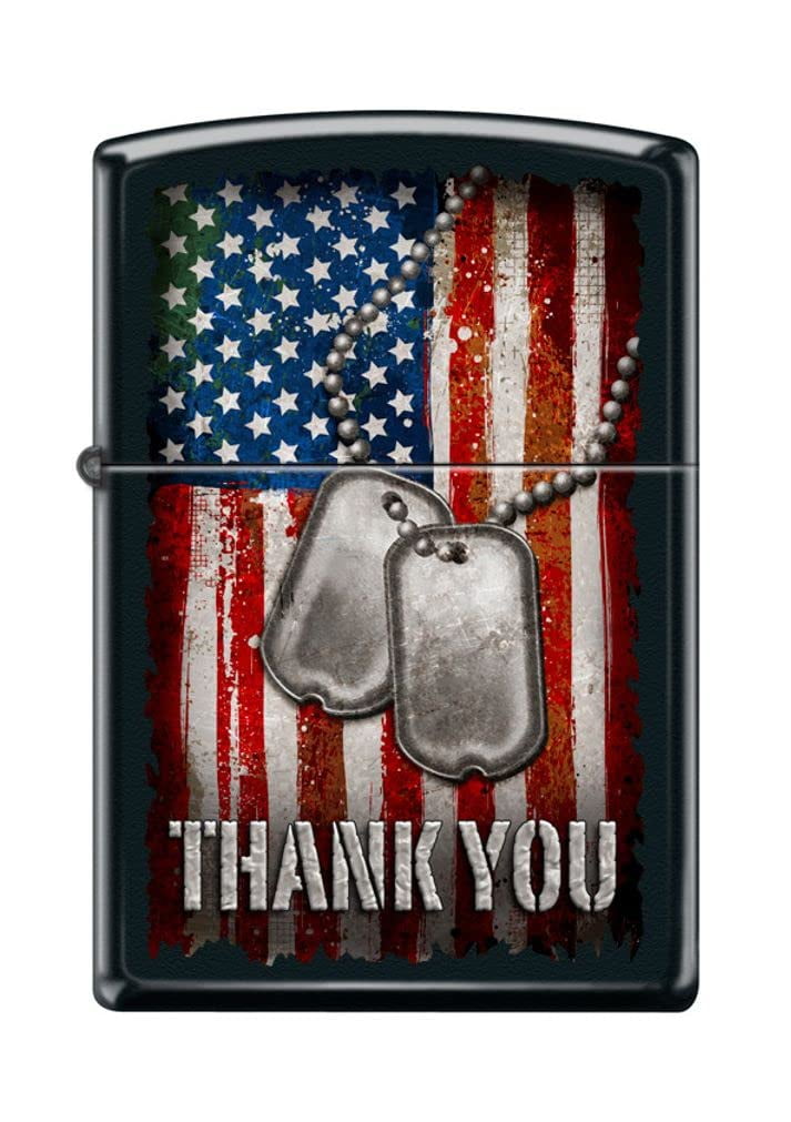 Zippo Lighter - Personalized Custom Message Engraved on Backside for Thank You Dog Tags US Military Black Matte #Z5153