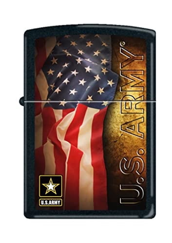 Zippo Lighter - Personalized Custom Message Engraved on Backside for U.S. Army Flag Black Matte #Z5024