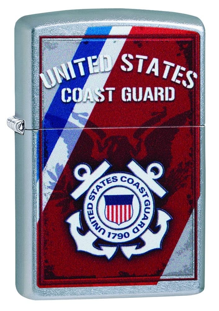 Zippo Lighter - Personalized Custom Message Engraved on Backside for USCG U.S. Coast Guard Street Chrome #Z5214