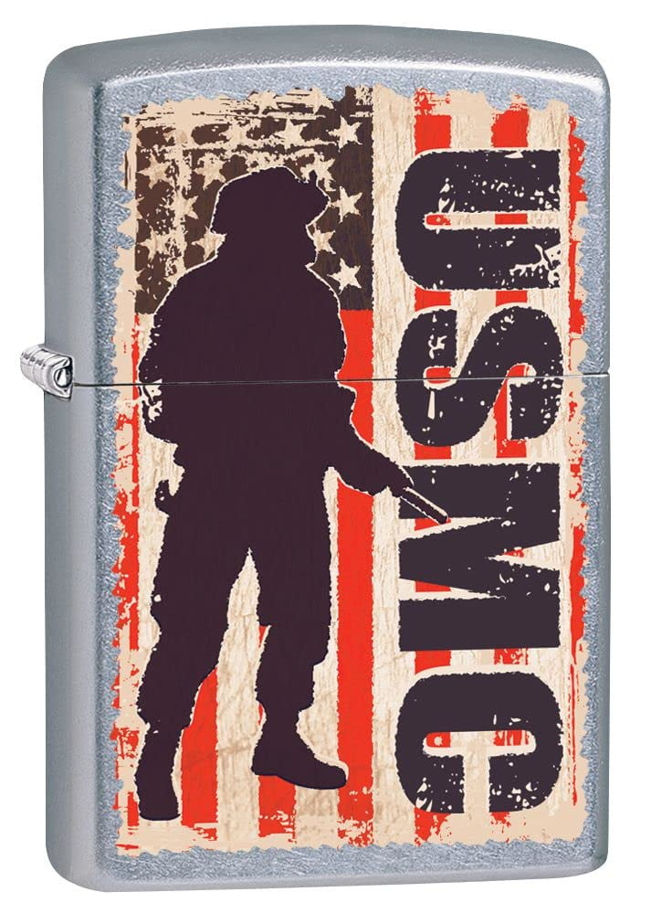 Zippo Lighter - Personalized Custom Message Engraved on Backside for United States Marine Corps USMC Soldier Brushed Chrome #Z5014