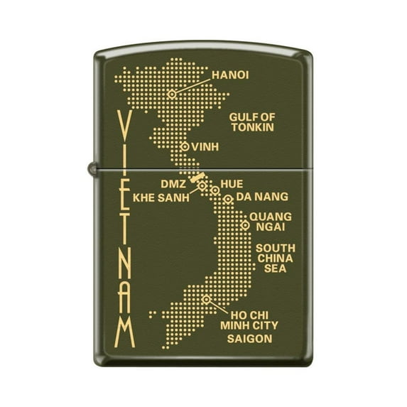 Zippo Lighter - Personalized Custom Message Engraved on Backside for Vietnam Dot Map War Green Matte #Z5287