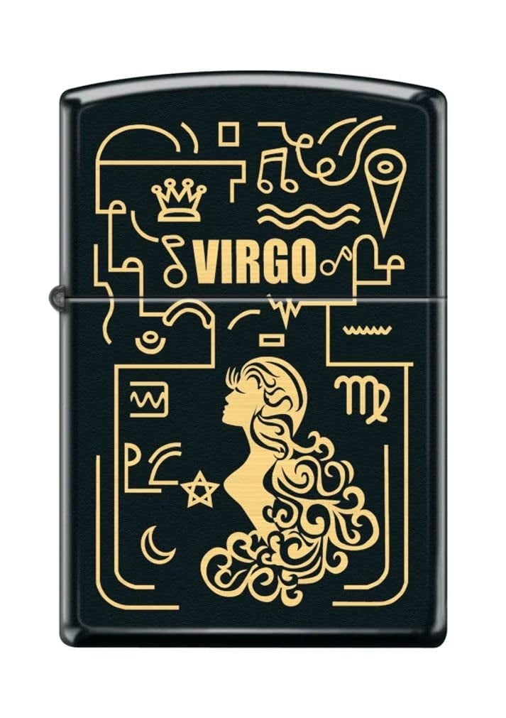 Zippo Lighter - Personalized Custom Message Engraved on Backside for Virgo Zodiac Black Matte #Z5309