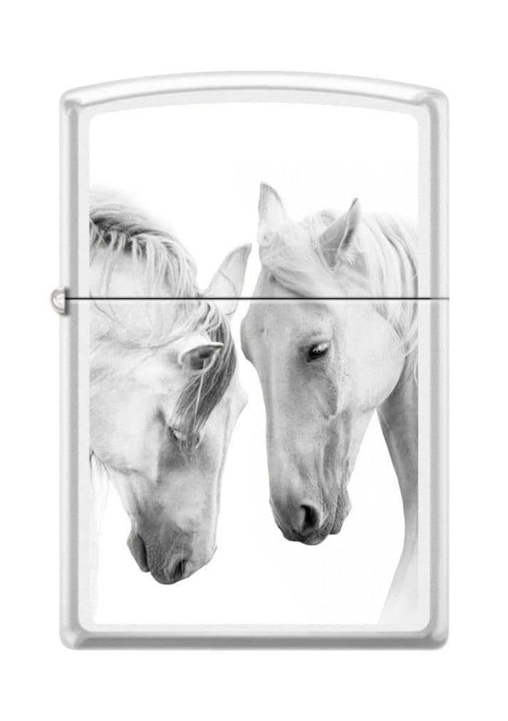 Zippo Lighter - Personalized Custom Message Engraved on Backside for White Horses White Matte #Z5247