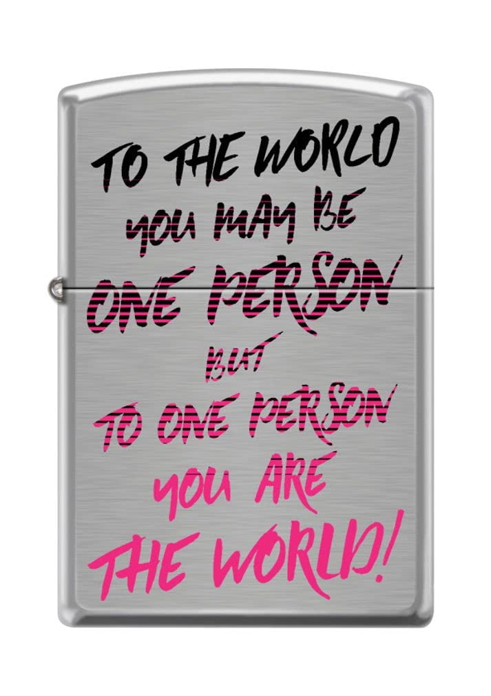 Zippo Lighter - Personalized Custom Message Engraved on Backside for to The World-One Person Brushed Chrome #Z5209