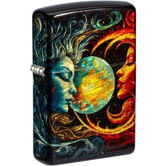 Zippo Lighter- Personalized Custom Message Engraved on Sun and Moon Design 540 Tumbled Brass Pocket Lighter 46563