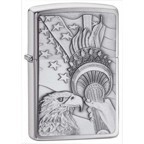 Zippo Lighter - Personalized Customize Message Engrave on Back Patriotic Eagle with Stars Brushed Chrome #20895