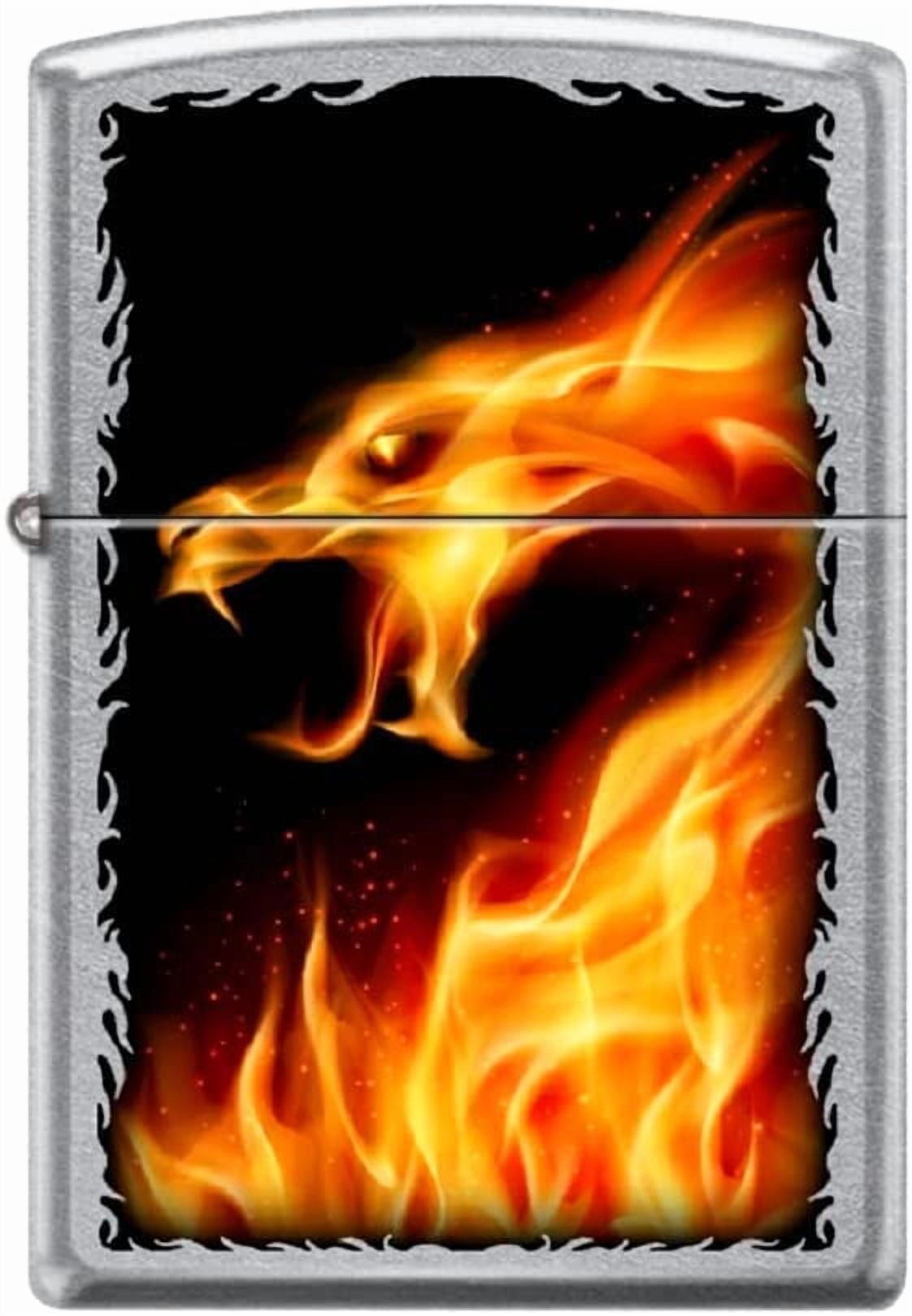 Zippo Lighter-Personalized Customize Message Engrave on Backside Fire Dragon Street Chrome Windproof Lighter #Z5529