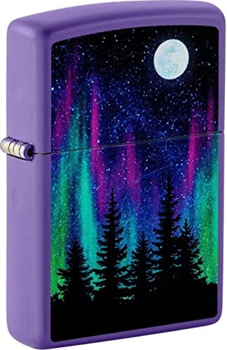 Zippo Lighter - Personalized Customize Message Engrave on Backside Outdoor Wild Nature Mountain Moon Scene Design (Muscle Northern Lights 48565)