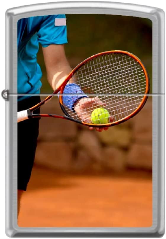 Zippo Lighter- Personalized Customize Message Engrave on Backside Tennis Player Sports Racket Brushed Chrome Windproof Lighter #Z5526