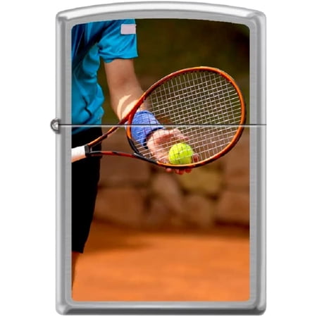 Zippo Lighter- Personalized Customize Message Engrave on Backside Tennis Player Sports Racket Brushed Chrome Windproof Lighter #Z5526