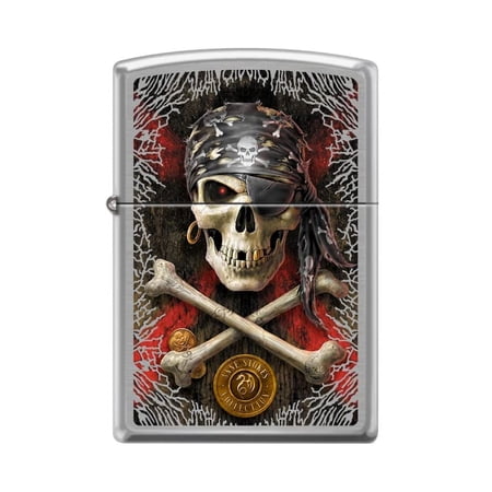 Zippo Lighter -Personalized Customize Message Engrave on Backside for Anne Stokes Pirate Skull Crossbones Coins Evil Dark Brush Chrome #Z5345