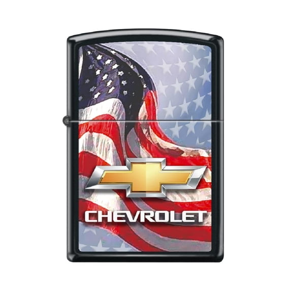 Zippo Lighter -Personalized Customize Message Engrave on Backside for Chevy Chevrolet Patriotic Flag Stars Black Matte #Z5323