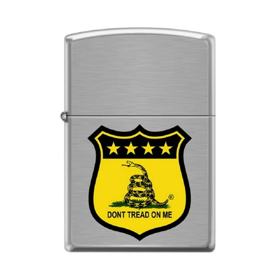 Zippo Lighter -Personalized Customize Message Engrave on Backside for Don't Tread On Me Flags Shields Stars Snake Satin Chrome #Z5342
