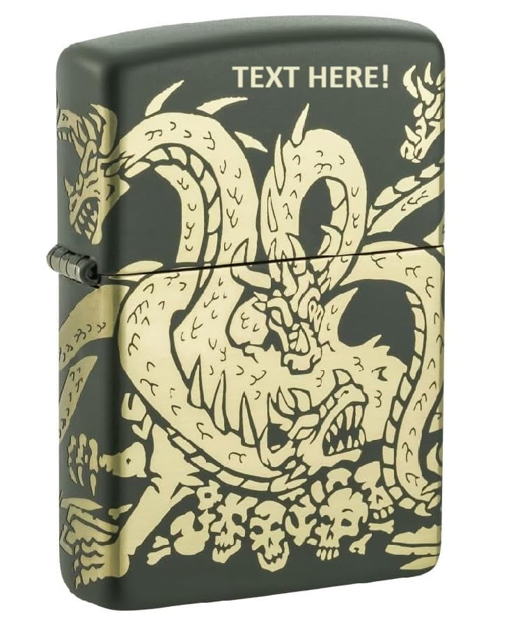 Zippo Lighter - Personalized Customize Message Engrave on Backside for Dragon (Dragon Design 48907)