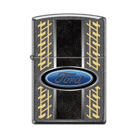 Zippo Lighter -Personalized Customize Message Engrave on Backside for Ford Oval Asphalt Textures Tires Tracks Design Black Crackle #Z5320