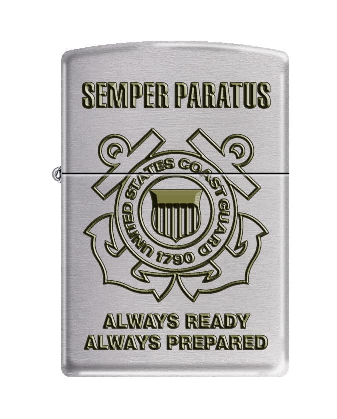 Zippo Lighter -Personalized Customize Message Engrave on Backside for U.S. Coast Guard USCG Semper Paratus Anchors Brush Chrome #Z5348