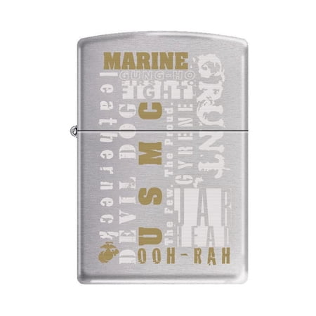 Zippo Lighter -Personalized Customize Message Engrave on Backside for USMC Ooh-Rah! Devil Dogs First to Fight Grunt Military Brush Chrome #Z5346
