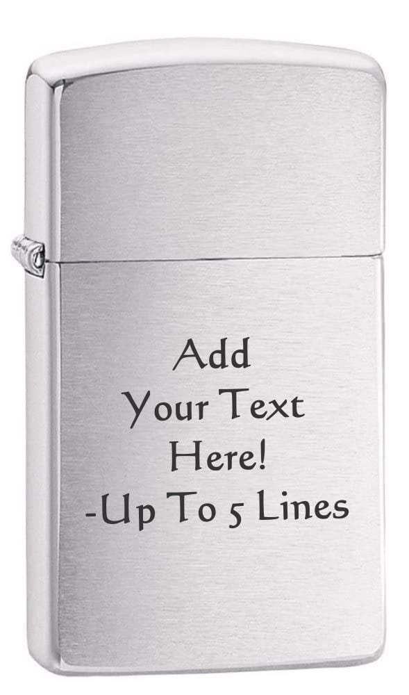 Zippo Lighter - Personalized Customize Message Engrave on Slim Size Windproof Lighter (Brushed Chrome #1600)