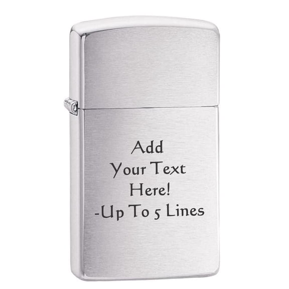 Zippo Lighter - Personalized Customize Message Engrave on Slim Size Windproof Lighter (Brushed Chrome #1600)
