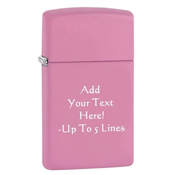 Zippo Lighter - Personalized Customize Message Engrave on Slim Size Windproof Lighter (Pink Matte #1638)