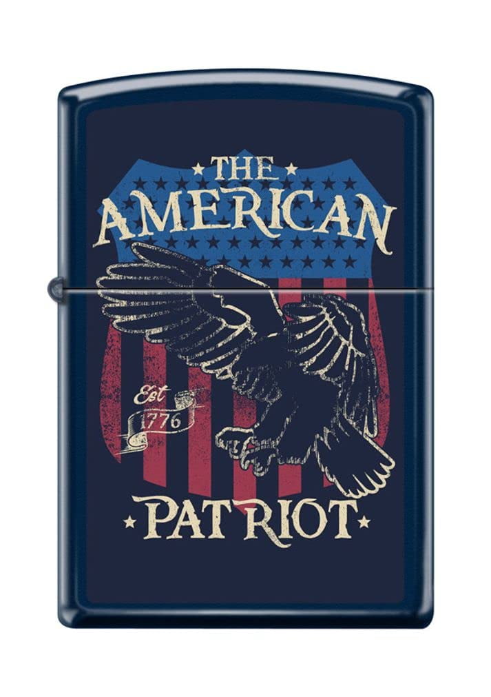 Zippo Lighter - Personalized Message Engraved on Backside Americana Eagle Prey USA Flag Patriotic (Navy Matte #Z5254)
