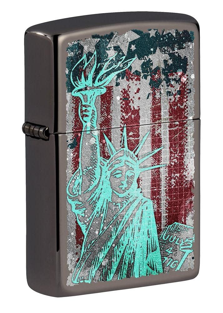 Zippo Lighter - Personalized Message Engraved on Backside Americana Eagle USA Flag Patriotic (Black Ice 49663)