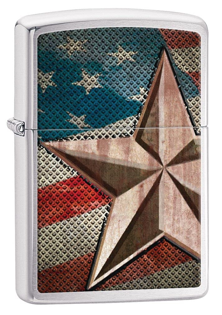 Zippo Lighter - Personalized Message Engraved on Backside Americana Eagle USA Flag Patriotic (Brush Chrome #Z5015)