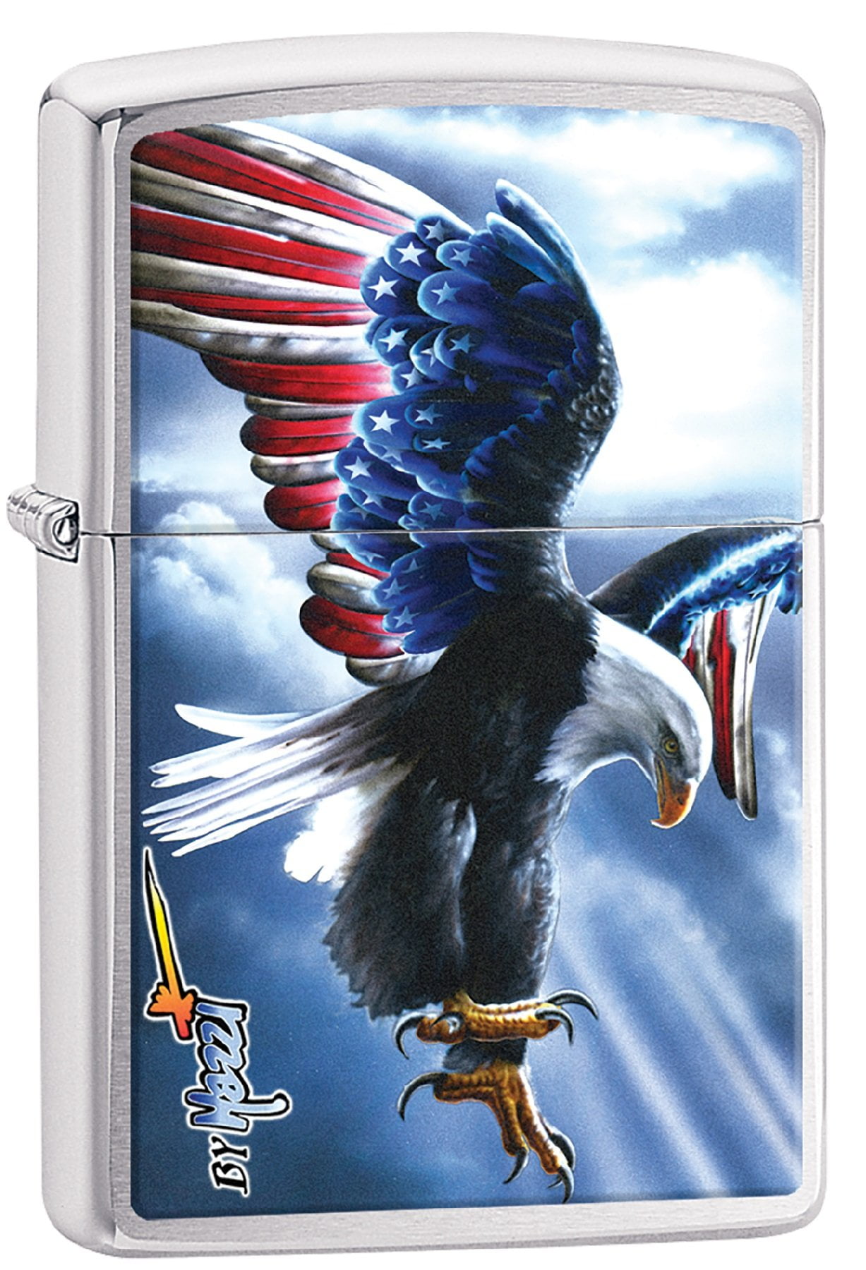 Zippo Lighter - Personalized Message Engraved on Backside Americana Eagle USA Flag Patriotic (Brush Chrome Z502)