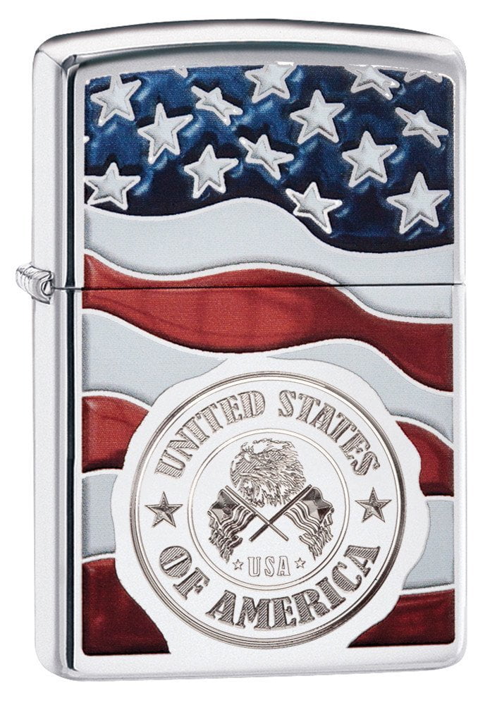Zippo Lighter - Personalized Message Engraved on Backside Americana Eagle USA Flag Patriotic (High Polish 29395)