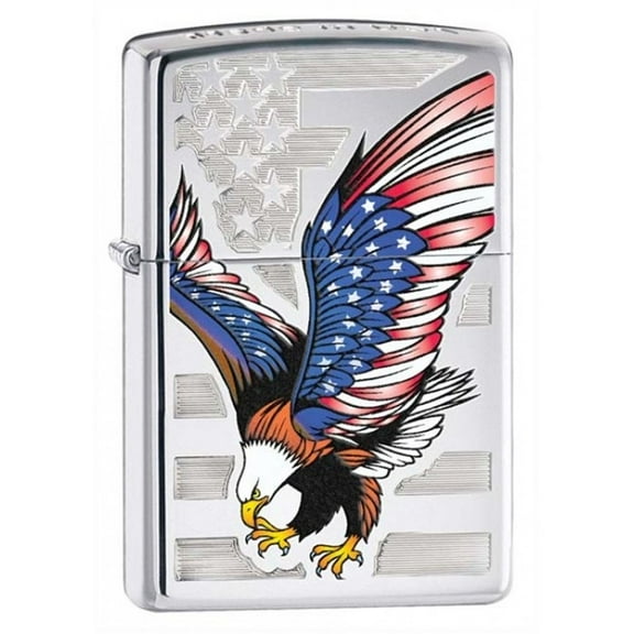 Zippo Lighter - Personalized Message Engraved on Backside Americana Eagle USA Flag Patriotic (High Polish Chrome 28449)