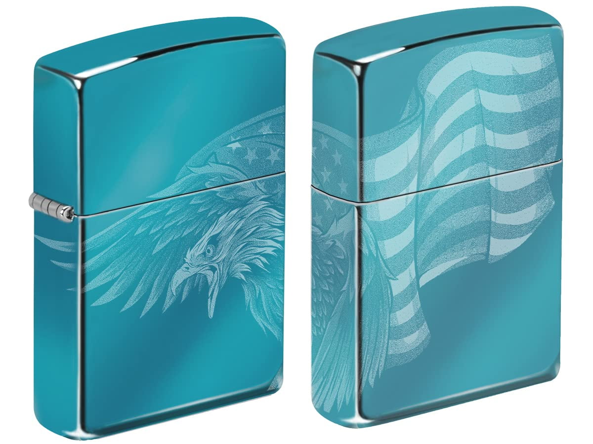 Zippo Lighter - Personalized Message Engraved on Backside Americana Eagle USA Flag Patriotic Windproof Lighter (Fierce Eagle #Z6004)