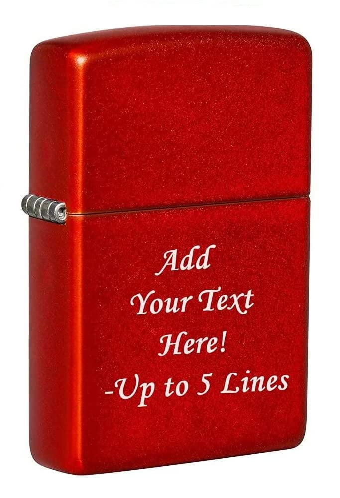 Zippo Lighter - Personalized Message Engraved on Backside Unique Colored Windproof Lighter (Metallic Red #49475)
