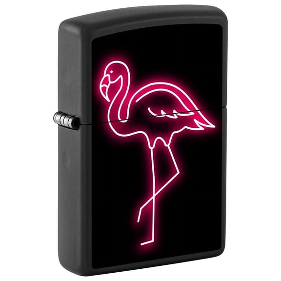 Zippo Lighter: Pink Flamingo in Neon - Black Matte 81388