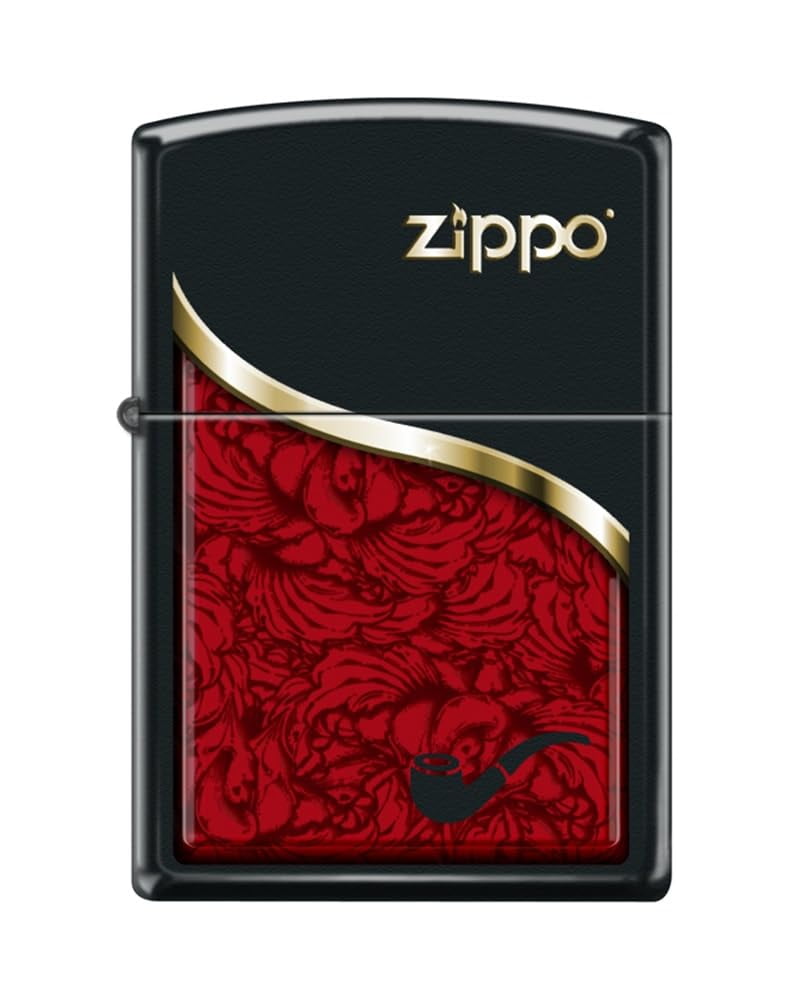 Zippo Lighter- Pipe Design Pipe Insert Windproof Lighter (Red Venetian Black Matte #Z5549)