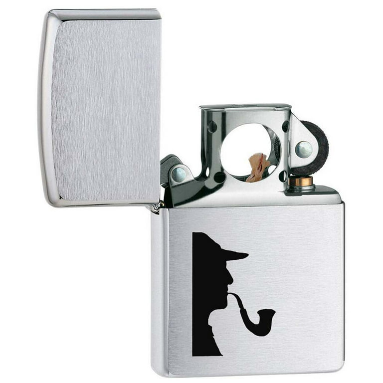 Zippo Lighter Pipe Lighter with Sherlock Holmes Logo Satin Chrome 