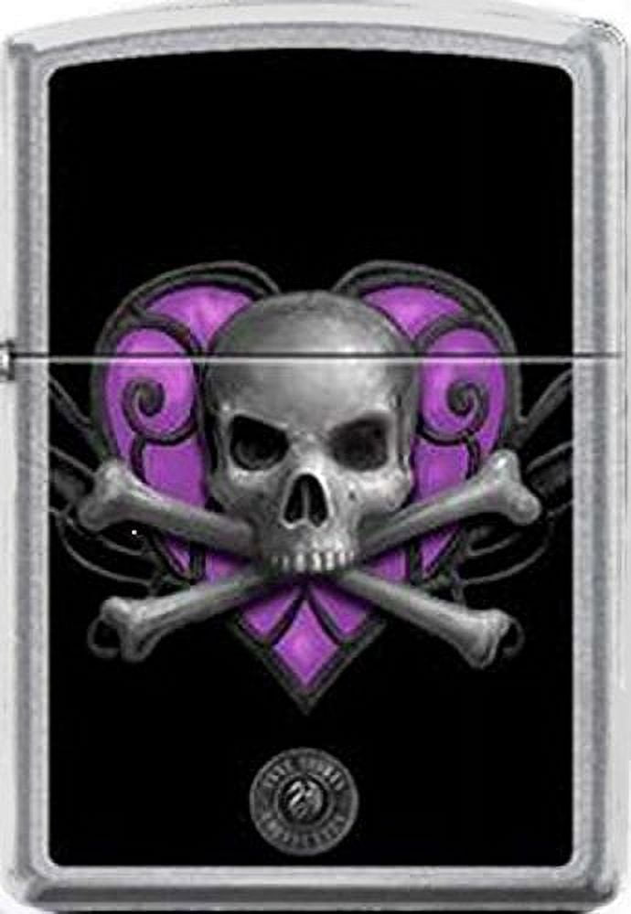 Zippo Lighter - Anne Stokes Skull Design, Street Chrome Finish, Refillable Windproof Lighter