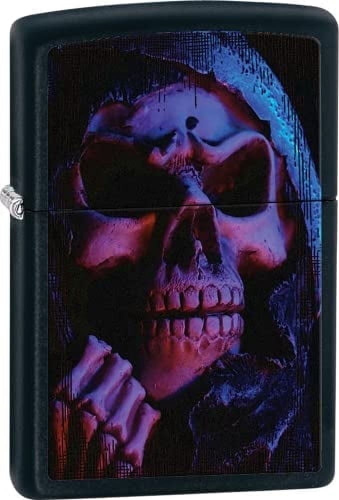 Zippo Lighter - Purple, Pink, & Blue Grim Reaper Black Matte Lighter #Z466