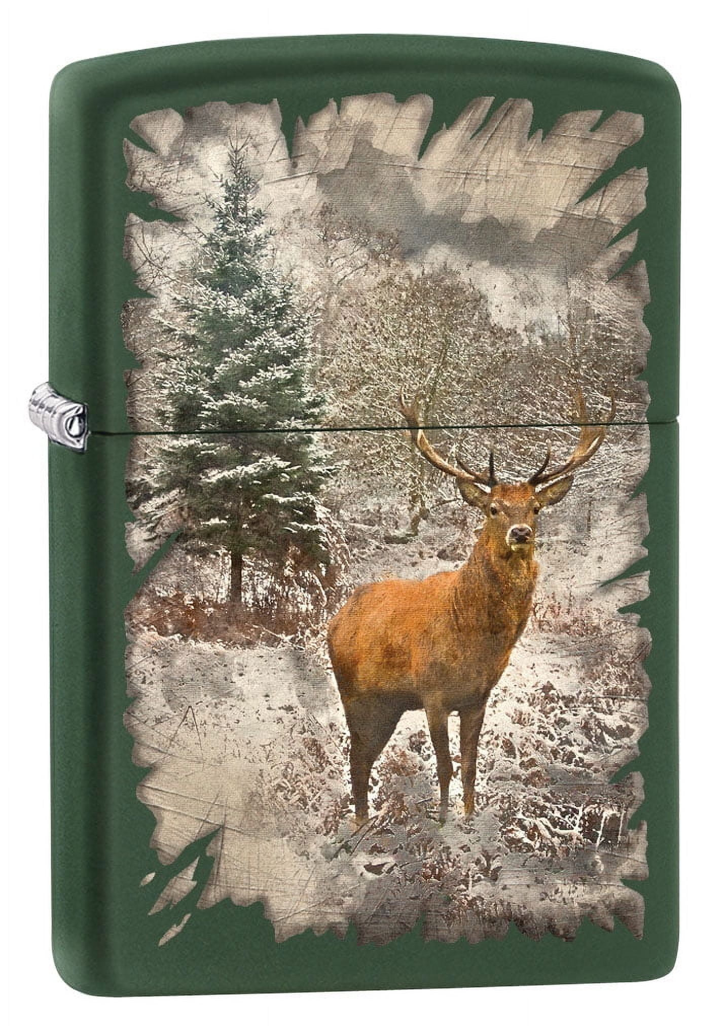 Zippo Lighter Red Deer in the Woods Green Matte 80517