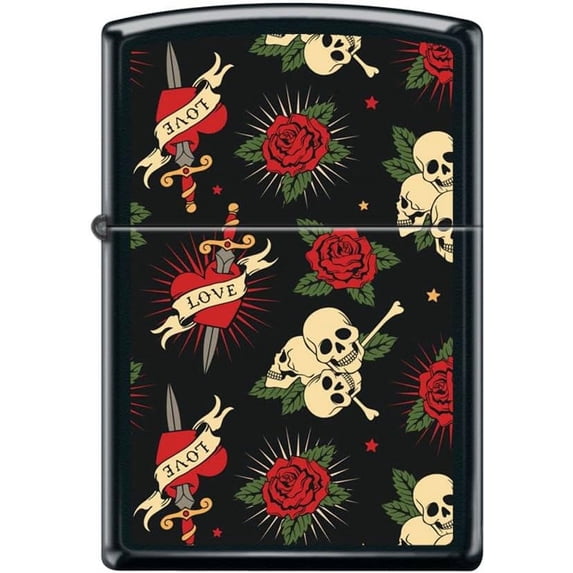 Zippo Lighter- Roses Hearts Skulls Love Black Matte Windproof Lighter #Z5037