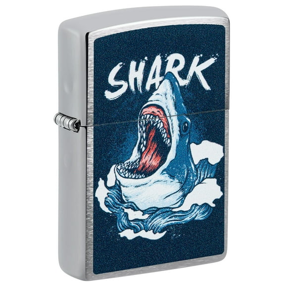 Zippo Lighter: Shark Design - Brushed Chrome 46075