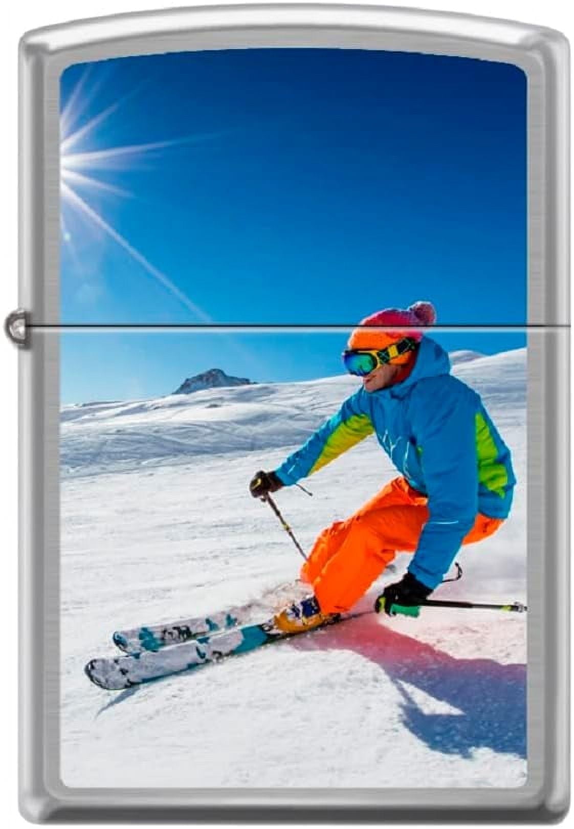Zippo Lighter-Skier Skiing Outdoors Snow Brushed Chrome Windproof Lighter #Z5528