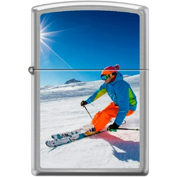 Zippo Lighter-Skier Skiing Outdoors Snow Brushed Chrome Windproof Lighter #Z5528