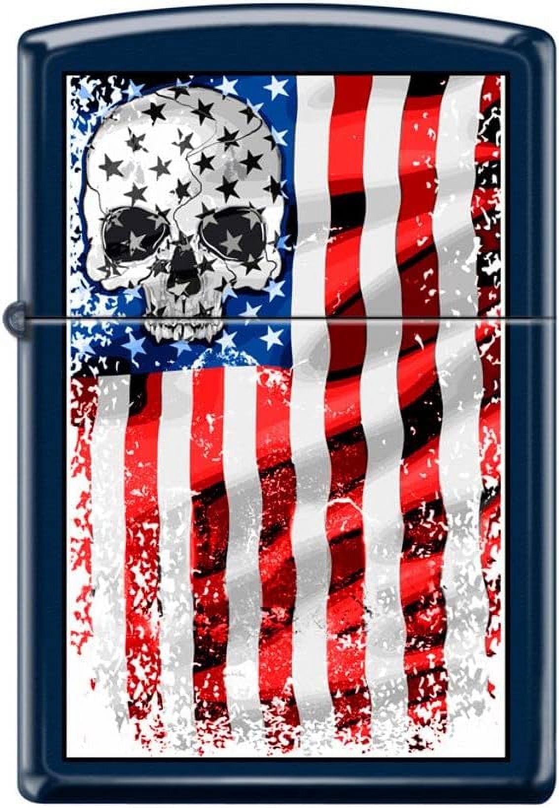 Zippo Lighter- Skull American Flag Stripe Navy Matte Windproof Lighter #Z5174