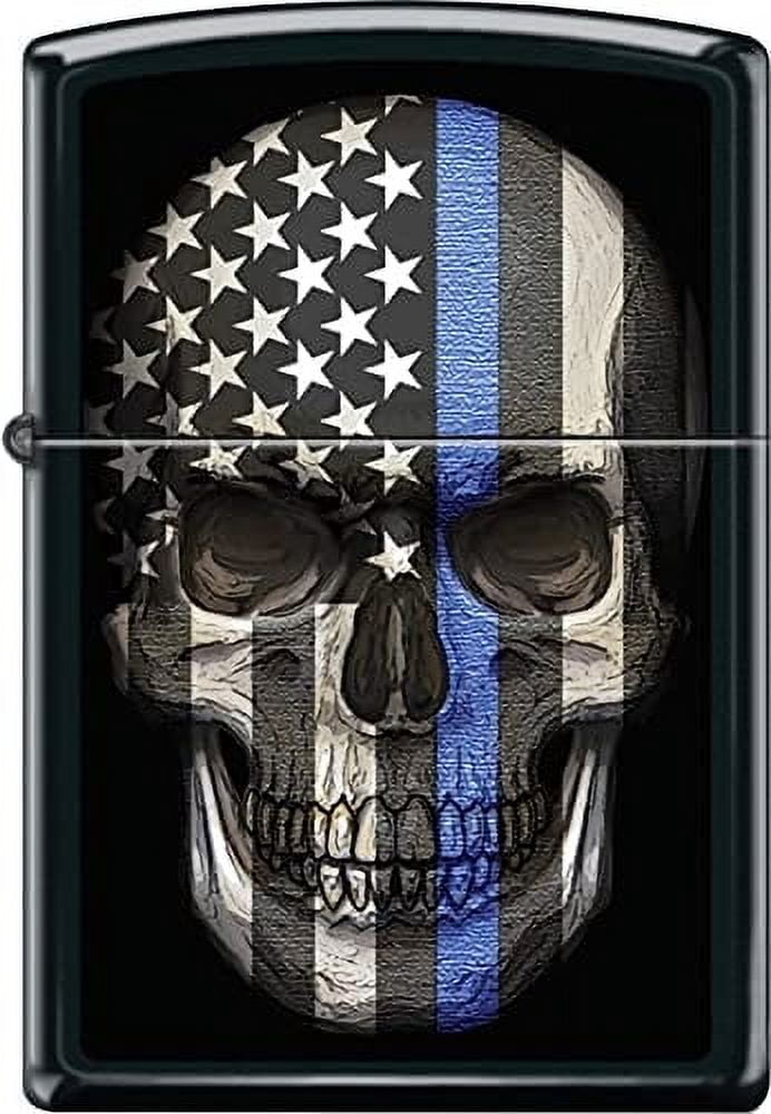 Zippo Lighter - Skull Blue Americana USA Flag Patriotic Black Matte #Z1096